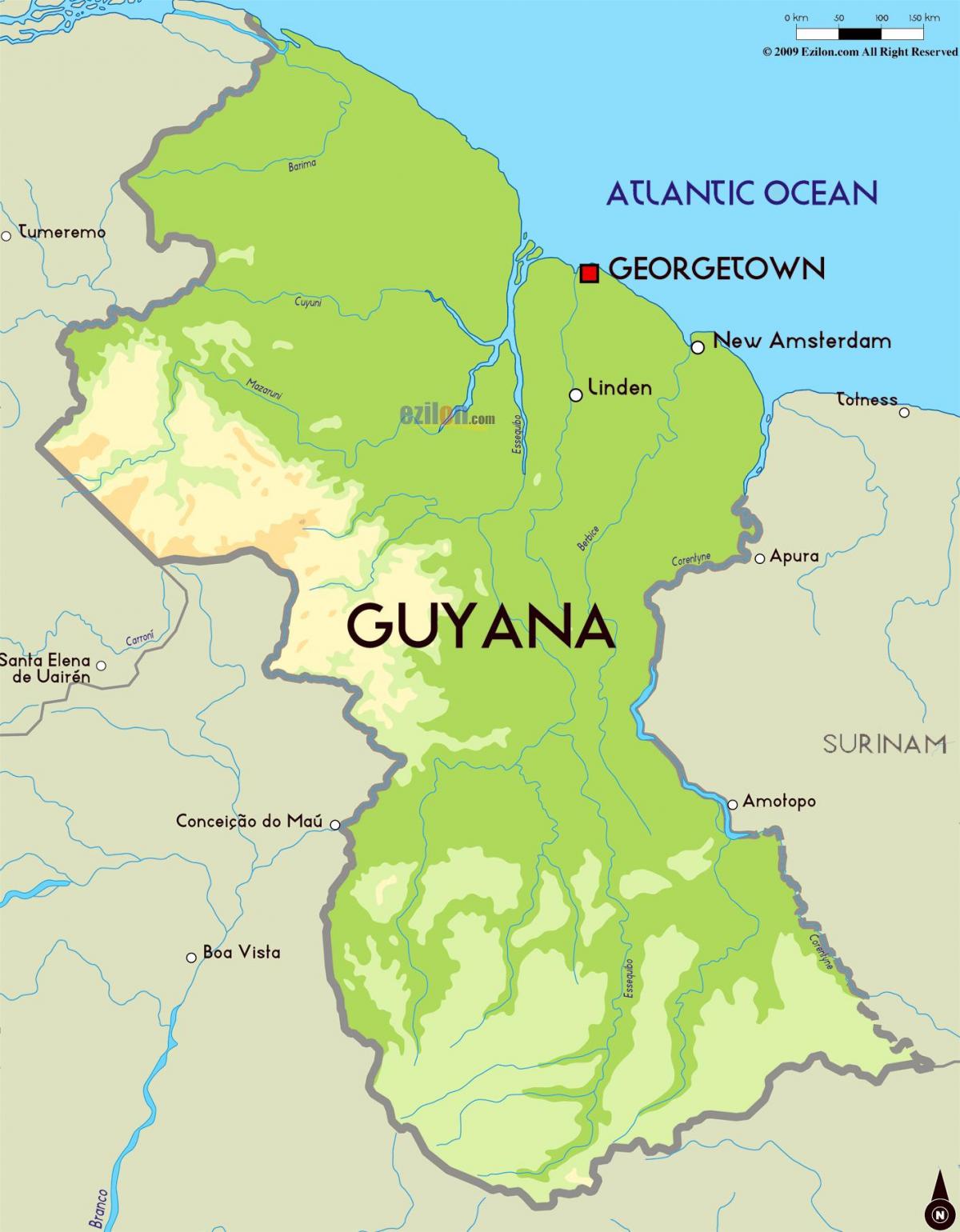 térkép fizikai térkép Guyana