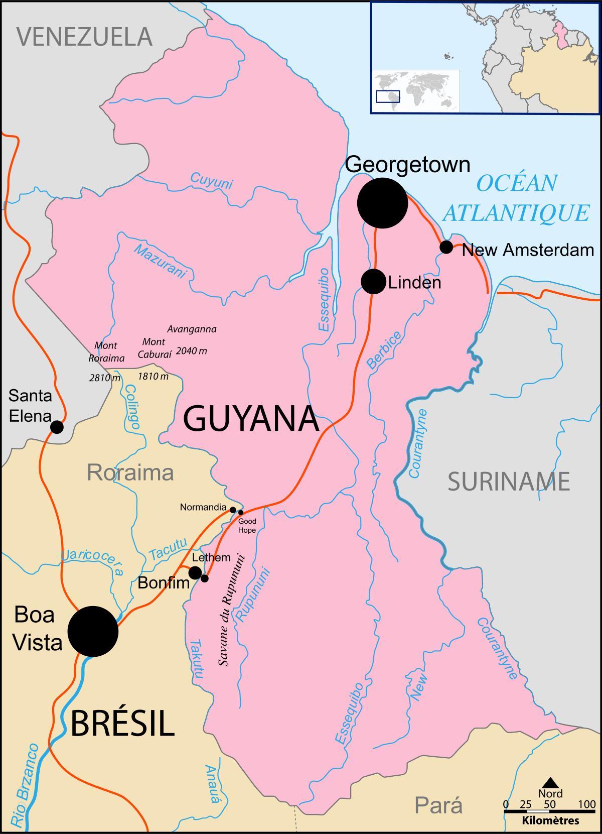 térkép Guyana hely a világon