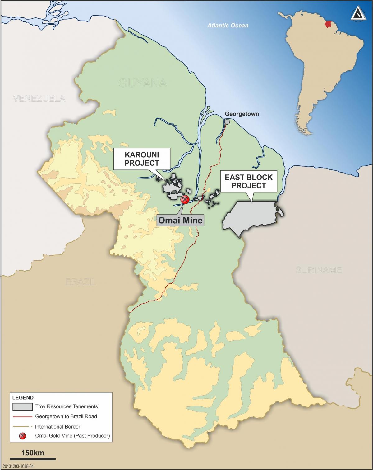 térkép Guyana mutatja, ásványi források