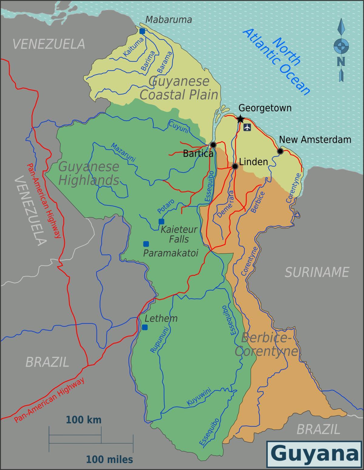 a keleti part demerara Guyana térkép