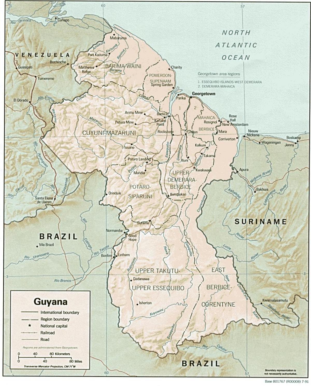 térkép, amely indián települések Guyana