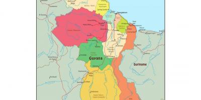 Térkép Guyana mutatja 10 közigazgatási régiók