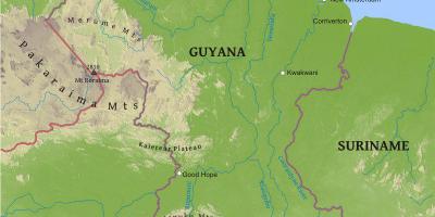 Térkép Guyana mutatja, hogy az alacsony part menti síkságon