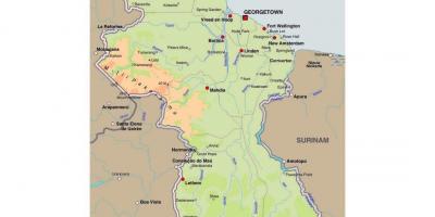 Térkép Guyana mutatja, hogy a városok