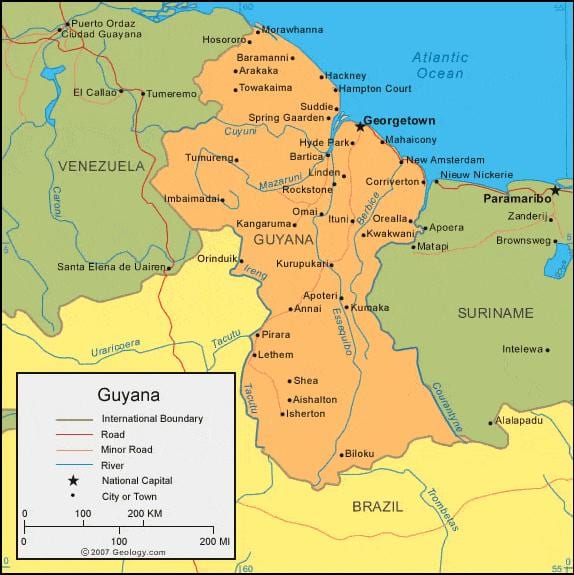 térkép Guyana politikai 