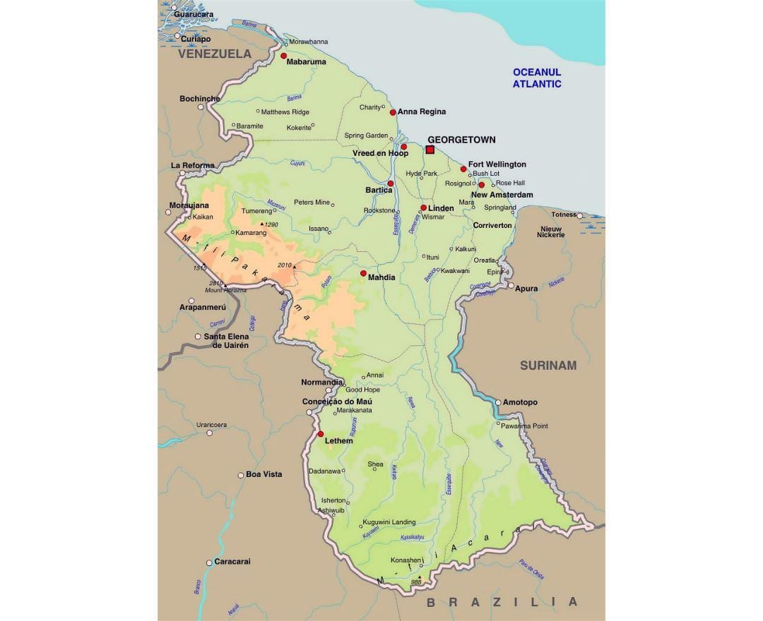 térkép Guyana mutatja, hogy a városok