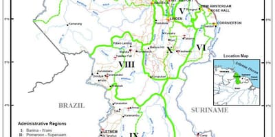 Térkép Guyana mutatja régiók