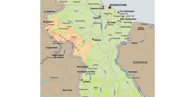 Térkép Guyana mutatja, hogy a városok