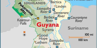Térkép Guyana mutatja hegyvonulatok