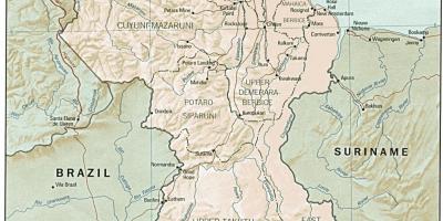 Térkép, amely indián települések Guyana